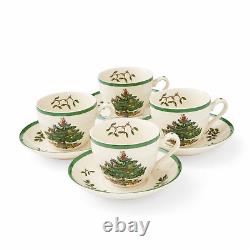 Spode Set of 4 Ceramic Tea Cup and Saucer 7fl. Oz with Christmas Tree Design