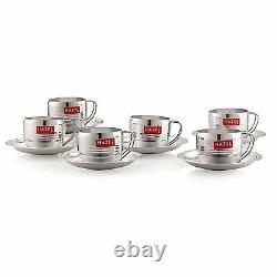 Stainless Steel Cup Set of 6 with Saucer Steel Unbreakable Cups for Tea Chai