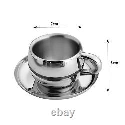 Stainless Steel Unbreakable Tea Cup Saucer Set (80 ML, Set of 6)