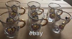 State of Qatar Doha Royal Set of 6 Arabic Tea Cups with Qatar Coat of Arms