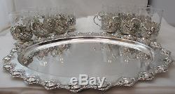 Sterling Silver 925 Tray With 12 Set Of Tea Cups Very Elegant Deatils 1964 Gram