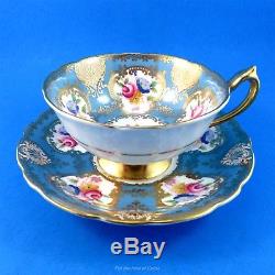 Striking Blue and Rich Gold with Florals Paragon Tea Cup and Saucer Set
