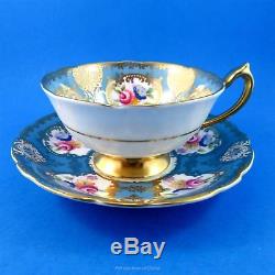 Striking Blue and Rich Gold with Florals Paragon Tea Cup and Saucer Set