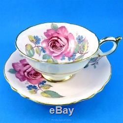 Stunning Huge Rose Bouquet on Pink Background Paragon Tea Cup and Saucer Set