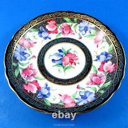 Stunning Sweet Pea and Black and Gold Border Paragon Tea Cup and Saucer Set