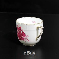 Superb Herend Hungary Porcelain Raspberry Chinese Bouquet 8 Tea Cup & Saucer Set