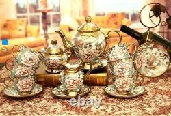 TEA CUP & SAUCER Set European CERAMIC Porcelain Gold Floral Coffee Gift Teaware