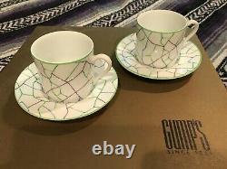 TIFFANY & CO Crackle pattern Demitasse 2 Tea Cups & 2 Saucers vintage RARE