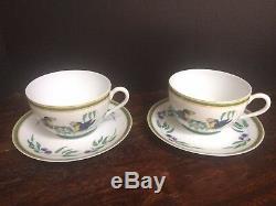 TOUCANS by HERMES Porcelain Large/ Jumbo Coffee Tea Cup with saucers set (pair)