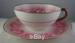 T & V Limoges Antique Porcelain Large Pink Roses Teacup & Saucer Set