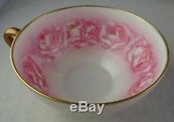 T & V Limoges Antique Porcelain Large Pink Roses Teacup & Saucer Set