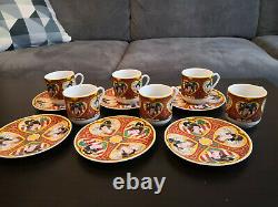 Tanaka 12pc set Porcelain Japan Vintage Geisha Design Tea Coffee 6 Cup 6 Saucer