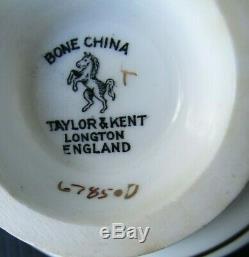 Taylor & Kent White Rose On Black Wide Tea Cup & Saucer Set 6785 Longton England