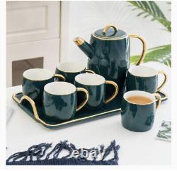 Tea And Coffee Moka Pot Luxury Ceramic Set 1 Teapot 6 Cups 1 Tray