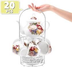 Tea Sets Coffee Retro Gift Set Ceramic Vintage Flower European Style 20-Piece