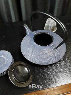 Teavana Dragonfly Cast Iron Tea set Tea Pot, Strainer, 4 Tea Cups, 4 RARE SAUCERS
