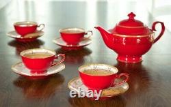 Teavana Ruby Red Tea Set Bone China Teapot Cups Saucers Gold Teapot & 8 Cup Sets