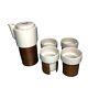 Tonfisk Warm Tea Coffee Pot Four Cup Set White Brown Ceramic Wood Veneer