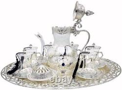 Traditional Ottoman Style Turkish Tea Set for 6 (Silver)