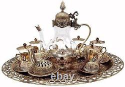 Traditional Ottoman Style Turkish Tea Set with Tray for 6 (Antique Gold)
