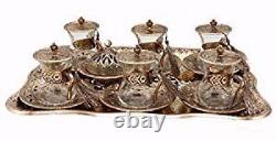Traditional Turkish Style Tea Serving Set Istikana w Serving Tray Antique Gold