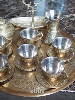 Turkish Bronze Coffee Set With 16 Pieces. Hand engraving