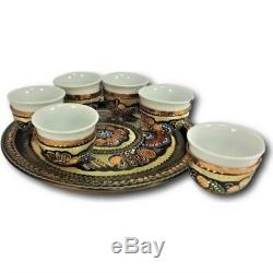 Turkish Greek Coffee Tea Mrra Serving Cups Set Special Embroidered Painted