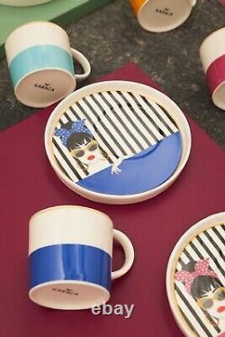 Turkish Porcelain Coffee cups Set of 6 with Saucers Handmade Espresso Tea Mugs