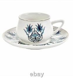Turkish Porcelain Espresso Arabic Greek Coffee and Tea Cup with Saucers Set of 6
