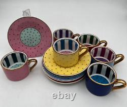 Turkish Porcelain Espresso Colorful Coffee and Tea Cups Set of 6 with Saucers