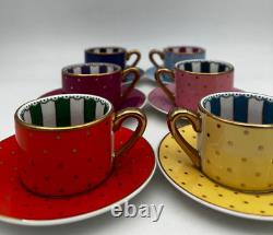 Turkish Porcelain Espresso Colorful Coffee and Tea Cups Set of 6 with Saucers