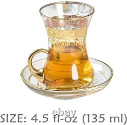 Turkish Tea Glasses Cups Set of 6 and Saucers Teacups for Adults Women Party Ara