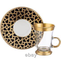 Turkish Tea Set, Pasabahce Tea Glass and Plate Set (Set of 6), 18 piece, Kitchen