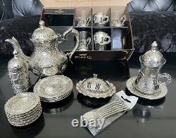 Turkish Tea Set (of 6) Copper Holder Bowl Glass Cup spoons Ottoman Also Kettle