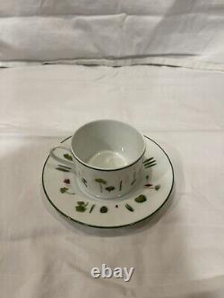 USEDHermes Paris Tea Cup & Saucer Set Mesclun Collection Porcelain White Green