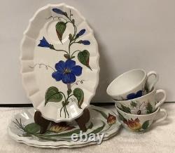 VTG Hand Painted Beautiful Blue Flowers 3Set Tea Cups/ Platters Made In? Italy