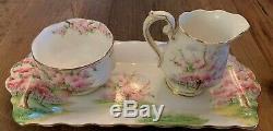 VTG Royal Albert BLOSSOM TIME 4 Person Tea Set with Cup Cream Sugar Tray Plate
