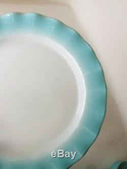 VTG Turquoise Hazel Atlas 17 Piece Set Crinoline Plates Ripple Bowls Tea Cups