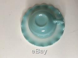 VTG Turquoise Hazel Atlas 17 Piece Set Crinoline Plates Ripple Bowls Tea Cups