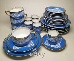 Venetian Merletto White Lace Blue Tea Demitasse Cup Saucer & Plate Set Vintage