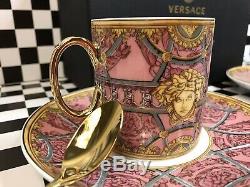 Versace Tea Cup Set 2/2 Coffee Set Rosenthal La Scala Del Palazzo Verde WithSpoons