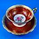 Very Ornate Deep Red with Pink Rose Center Paragon Tea Cup and Saucer Set