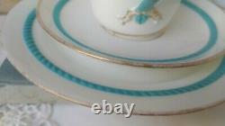 Victorian Turquoise Tea Cup & Saucer set Rope Handle Minton Brown Westhead Moore