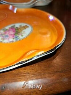 Vintage 1920s Czechoslovakia Lusterware 5 set Orange Luster Tea Cup snack trays