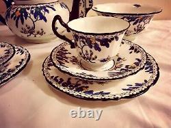 Vintage 1920s royal doulton blue tree tea set cup trio, teapot, creamer, sugar b
