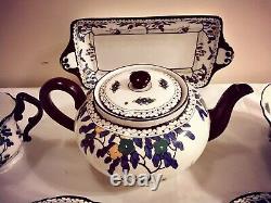 Vintage 1920s royal doulton blue tree tea set cup trio, teapot, creamer, sugar b