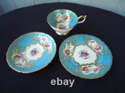 Vintage Aynsley turquoise Gold Trio tea Cup & Saucer Plate set painted interior