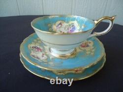 Vintage Aynsley turquoise Gold Trio tea Cup & Saucer Plate set painted interior