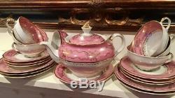 Vintage Bavaria Pink Gold Tea Set Tea Cups Trios Teapot Sugar Bowl 20 Items