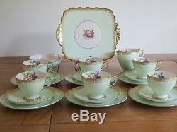 Vintage Bone China Foley Green Pastel Tea Set 6 Cup Trio Floral Design 21pcs